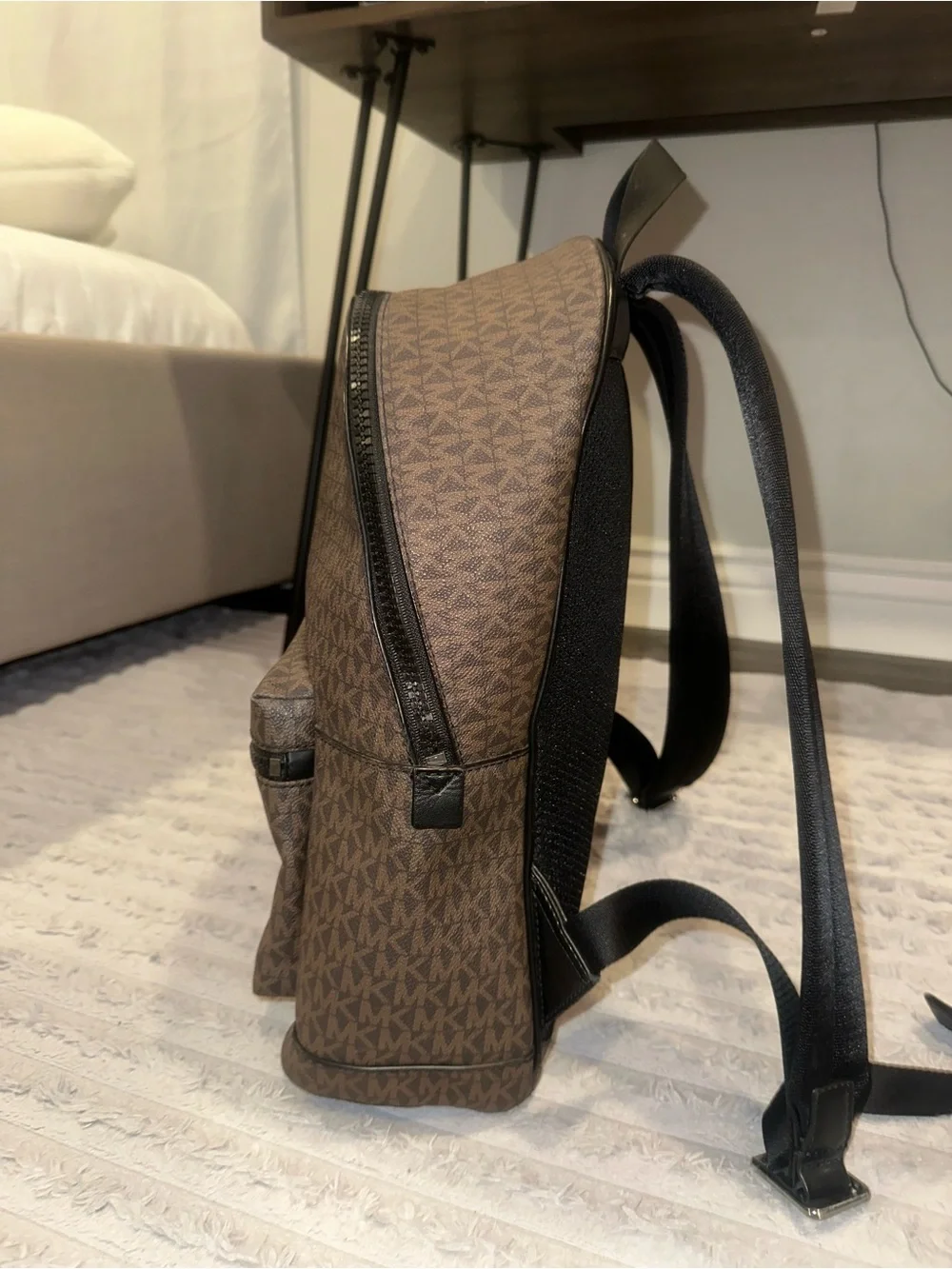 Michael Kors Brown MK Logo Backpack with Black Trim